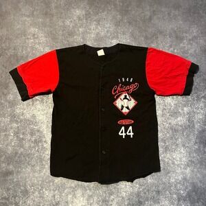 Vintage Mens Chicago 1948 All Star 44 Baseball Jersey Black Red Short Sleeve Med